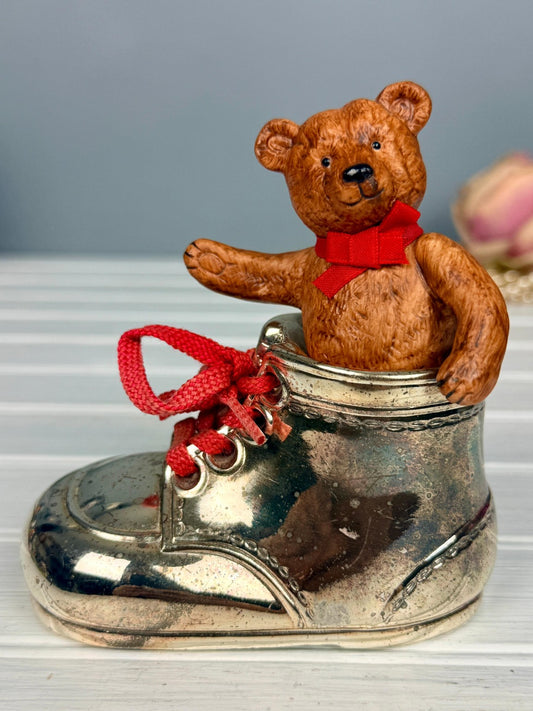Alcancía vintage Gorham osito en zapato silverplate