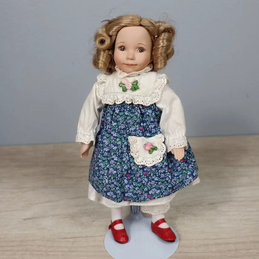 Muñeca de Porcelana "Ricitos de Oro" + Pedestal, años 80.